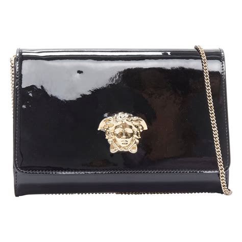 VERSACE Patent Palazzo Medusa Chain Evening Bag Black